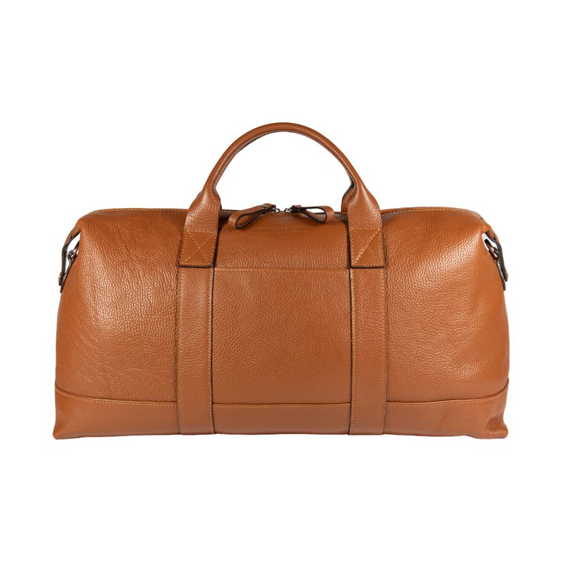 RB1029S | In Italien hergestellte Reisetasche aus echtem Leder mit verstellbarem und abnehmbarem Schultergurt. Reißverschluss und Accessoires aus glänzendem Nickelmetall – Farbe Cognac – Maße: 57 x 26 x 24 cm