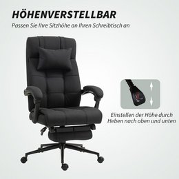 Office chair with pillow armrest Desk chair with tilt angle Height-adjustable swivel chair with footrest Linen foam PVC Light gray 66 x 76 x 112-120 cm