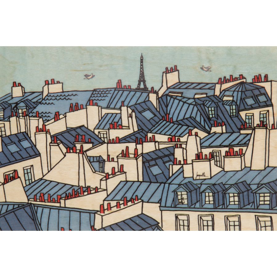 wooden postcard paris illustrated roofs