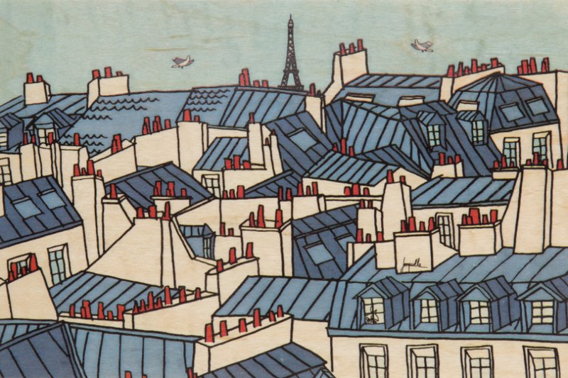 wooden postcard paris illustrated roofs