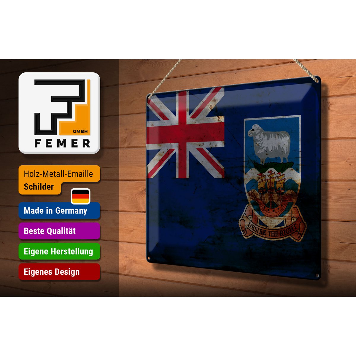 Tin Sign Flag Falkland Islands 40x30cm Flag Rust