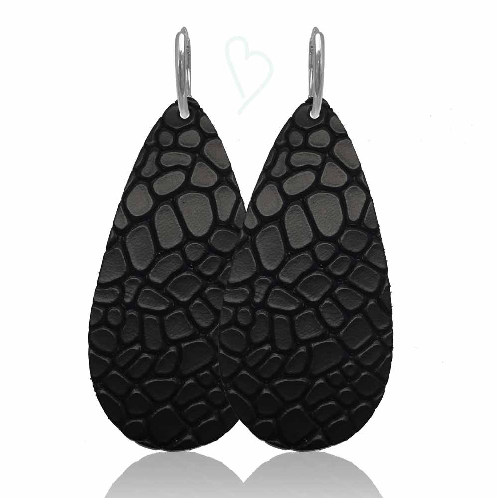 Leren oorbellen 'Drops of Joy', Best Black