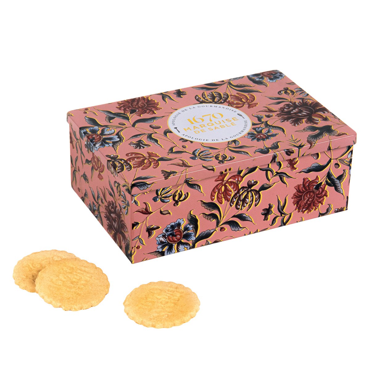 Shortbread biscuits assortment of plain shortbread, raspberry chips and all chocolate - metal box "Une marquise à Chambord" 300g