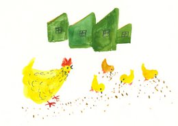 Hühnerfamilie A6 Postkarte