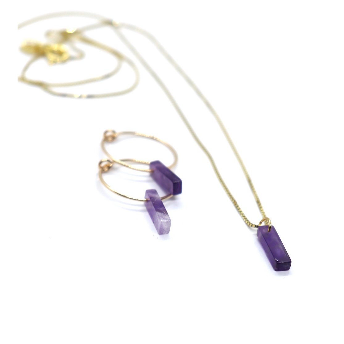 Handmade golden mini hoop earrings Ladrillo Amethyst