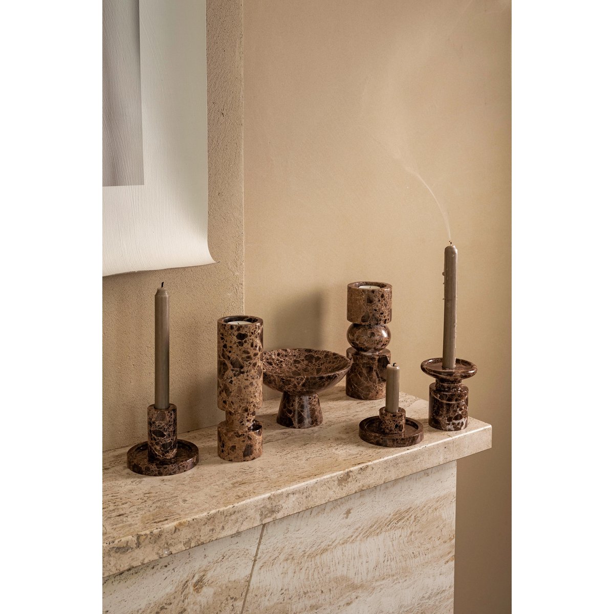 Candle Holder Marble Brown 10.2x4cm