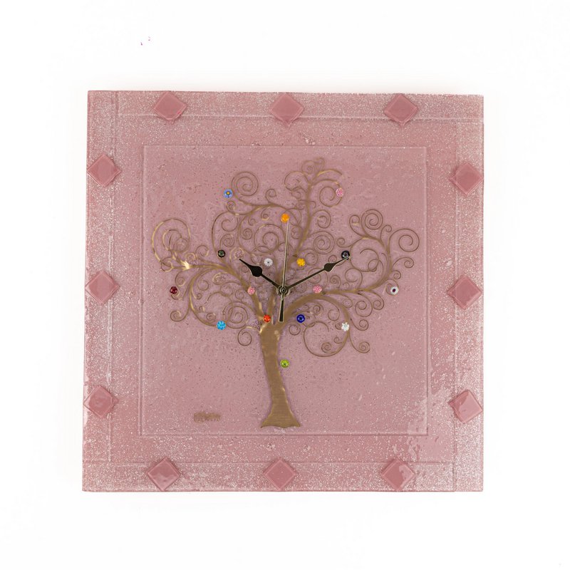 Square wall watch in Murano glass, favor gift idea, golden gold decoration