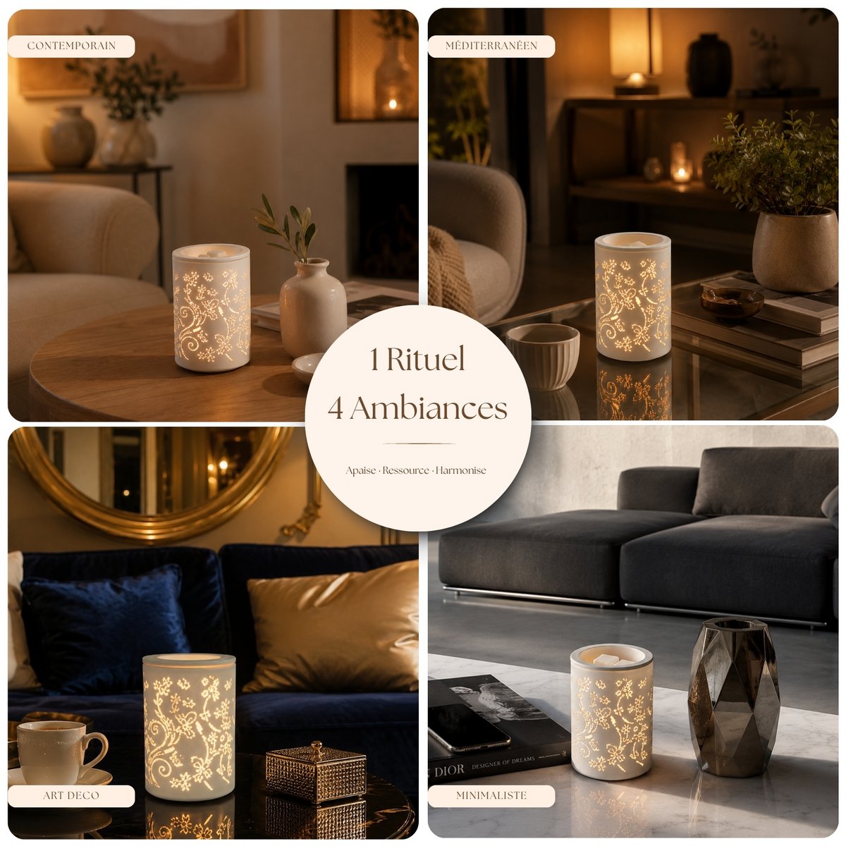 Zachte warmteverspreider – Calorya n°1 – Keramiek met verwijderbare schaal – Verspreiding en lamp – Geparfumeerde was, etherische oliën – Decoratief idee