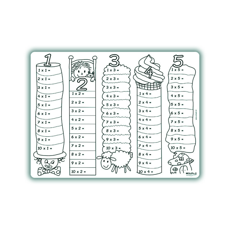 Napperon Recolorable Tables apprendre 1-5