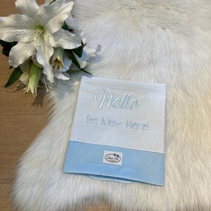 Laken "Hallo, ich bin neuer Herr!" Klassische Liebe hellblau