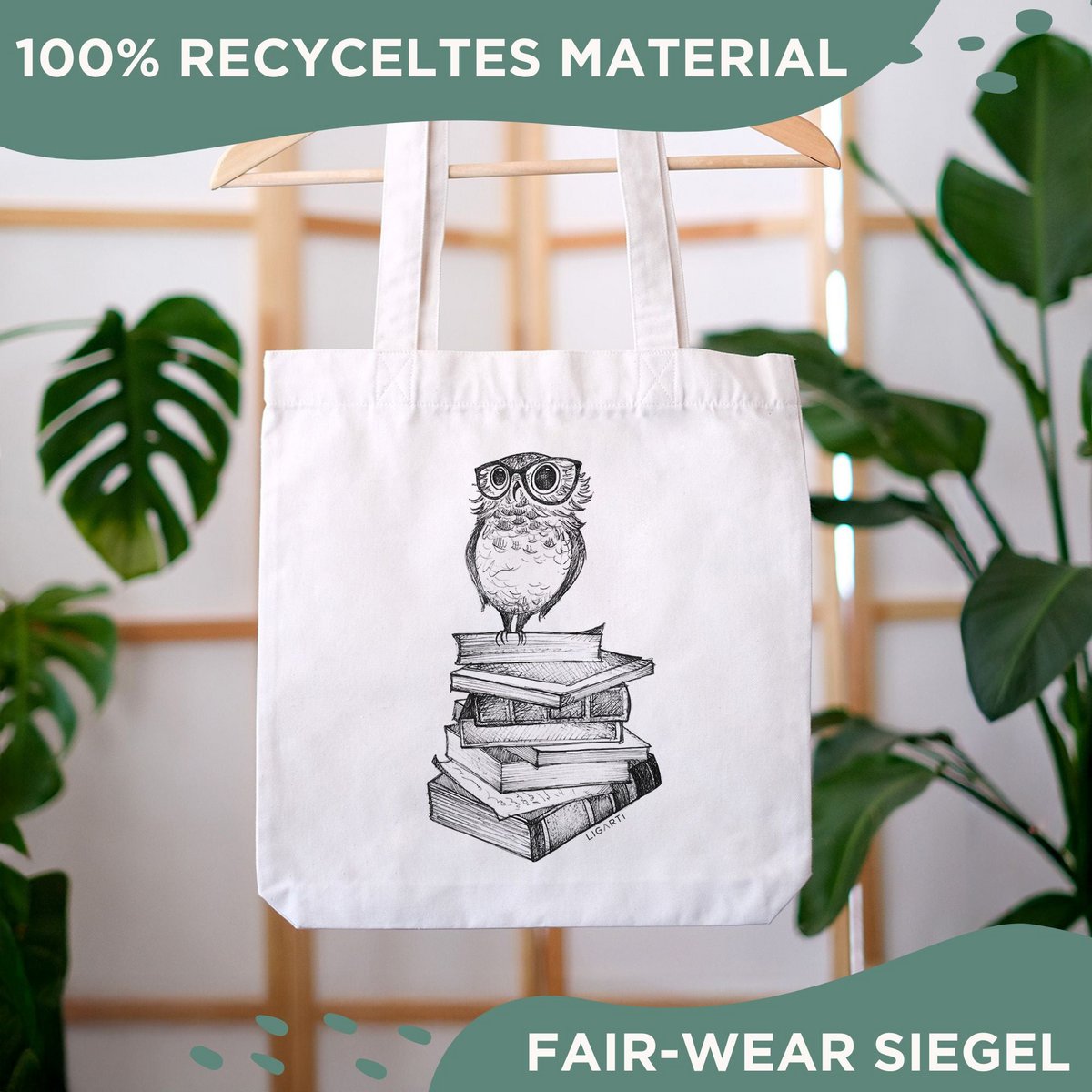 Burlap bag - book owl