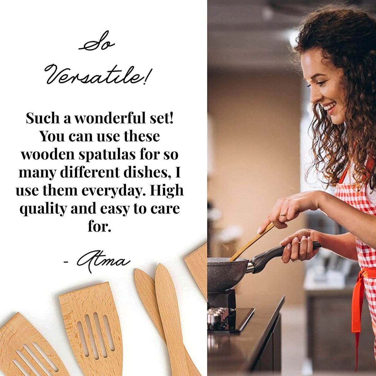 6 Piece Wooden Kitchen Spatula Set - 30cm length