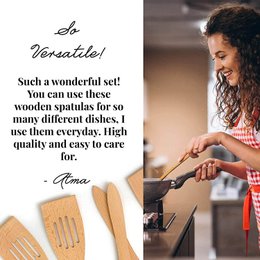 6 Piece Wooden Kitchen Spatula Set - 30cm length