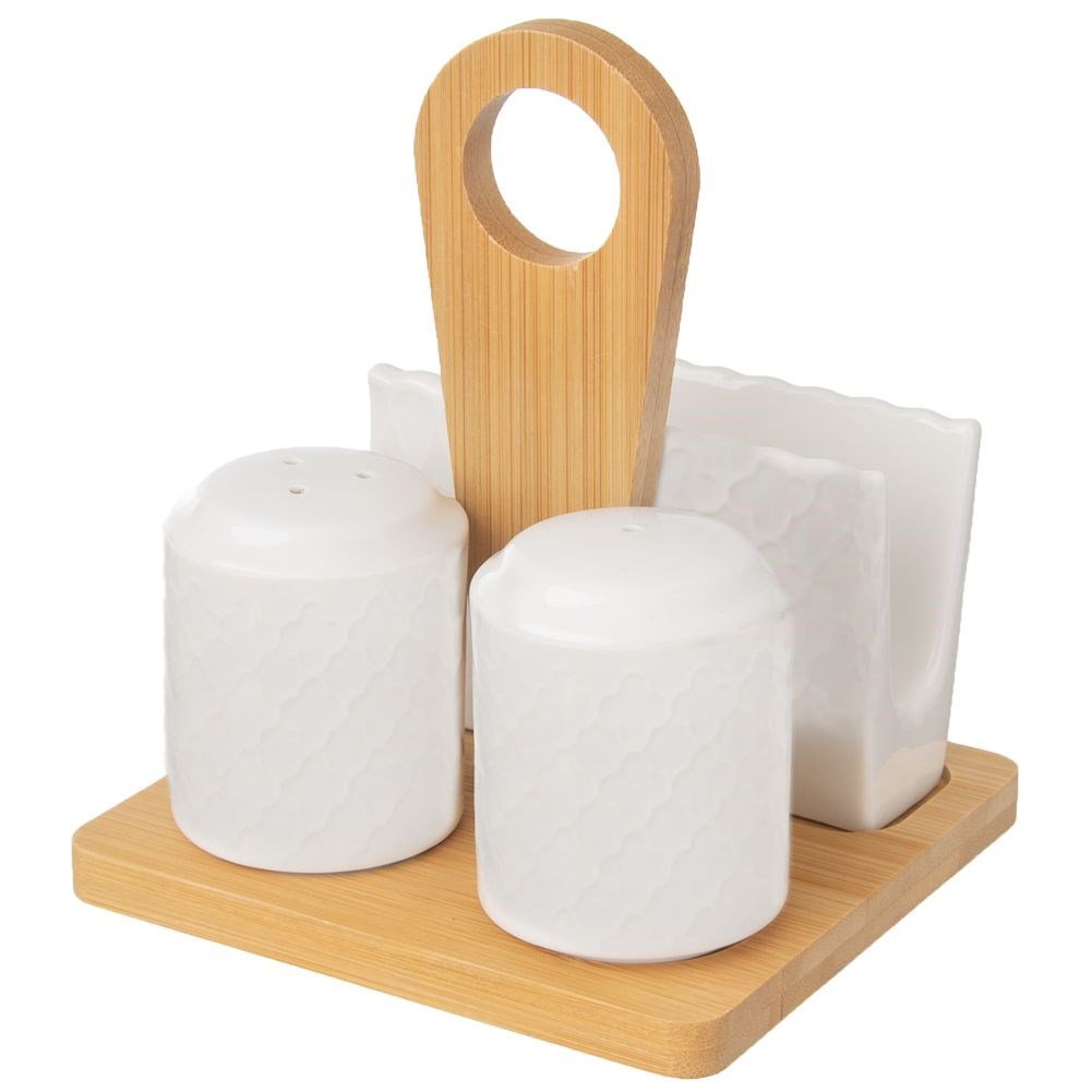 Salt and Pepper Shakers Porcelain with Stand WHITELINE 3 pcs