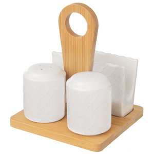 Salt and Pepper Shakers Porcelain with Stand WHITELINE 3 pcs