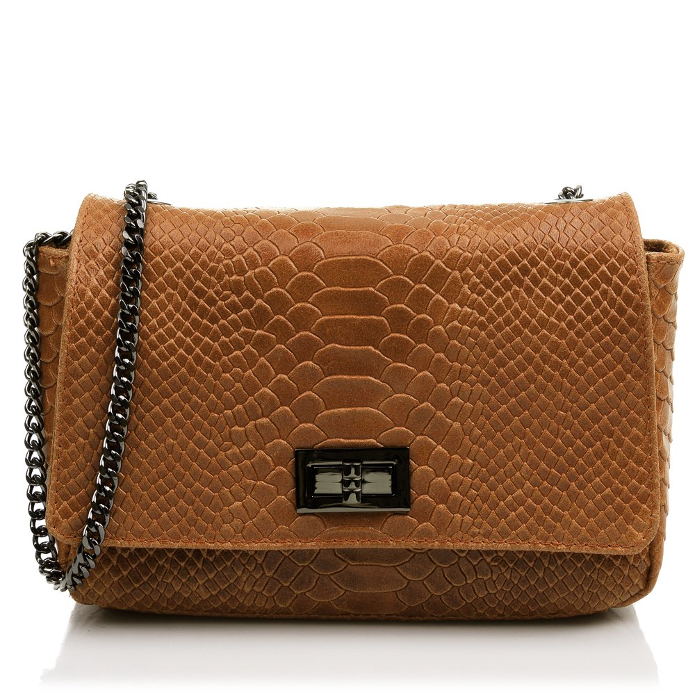 Florence Artegiani. Dalida Women's shoulder bag. Genuine Leather Suede Engraving Snake
