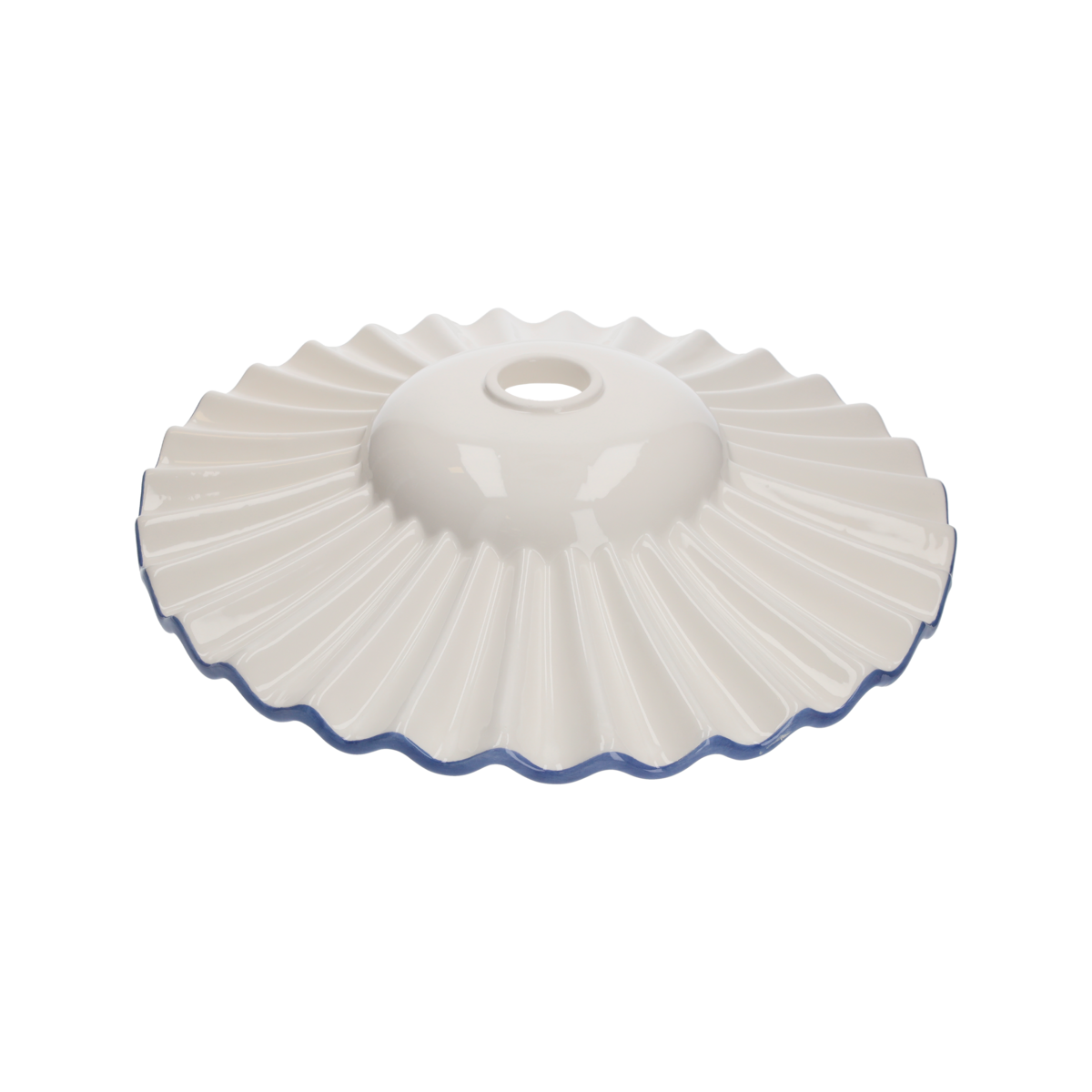 Lampenschirm aus Keramik, D 39 H 8 cm, blauer Rand