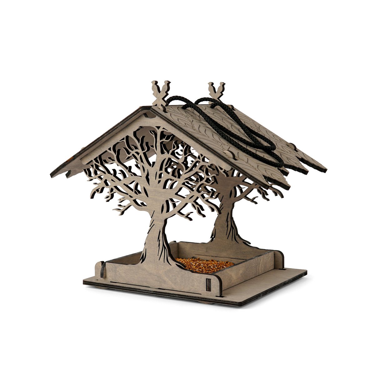 Alimentador de pájaros de madera, acento minimalista para jardín, patio y terraza