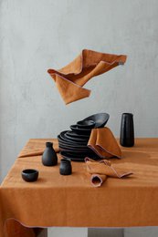 Linned dug med kontrastdetaljer Clay & Lilac -250x145cm