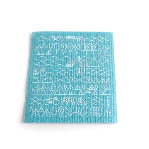 Swedish dish cloth Travel design white on blue