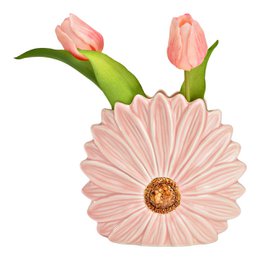 Vase flower shape made of ceramic, pink/pink (W/H/D) 17x16x7cm