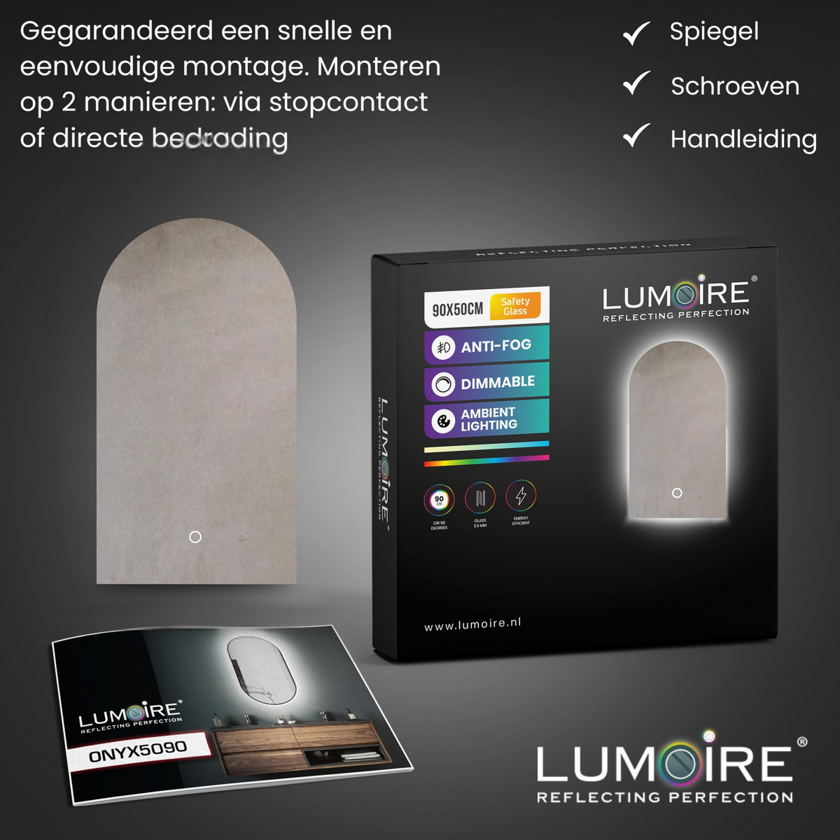 LED badeværelsesspejl Lumoire Serenity 45x100 cm