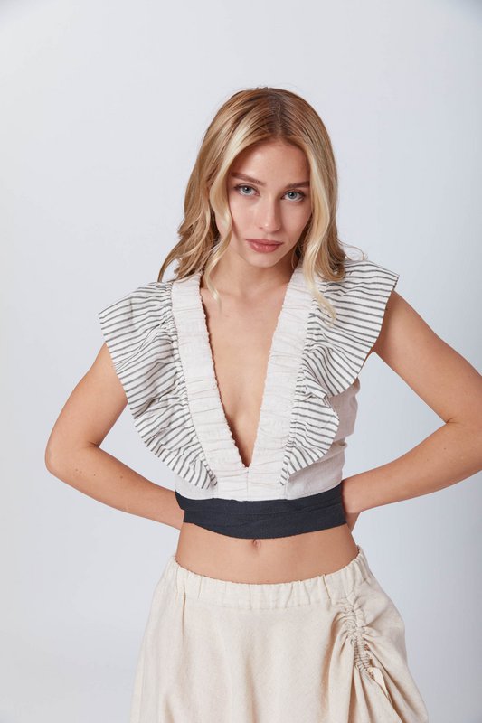 Boho ruffled beige linned afgrøde