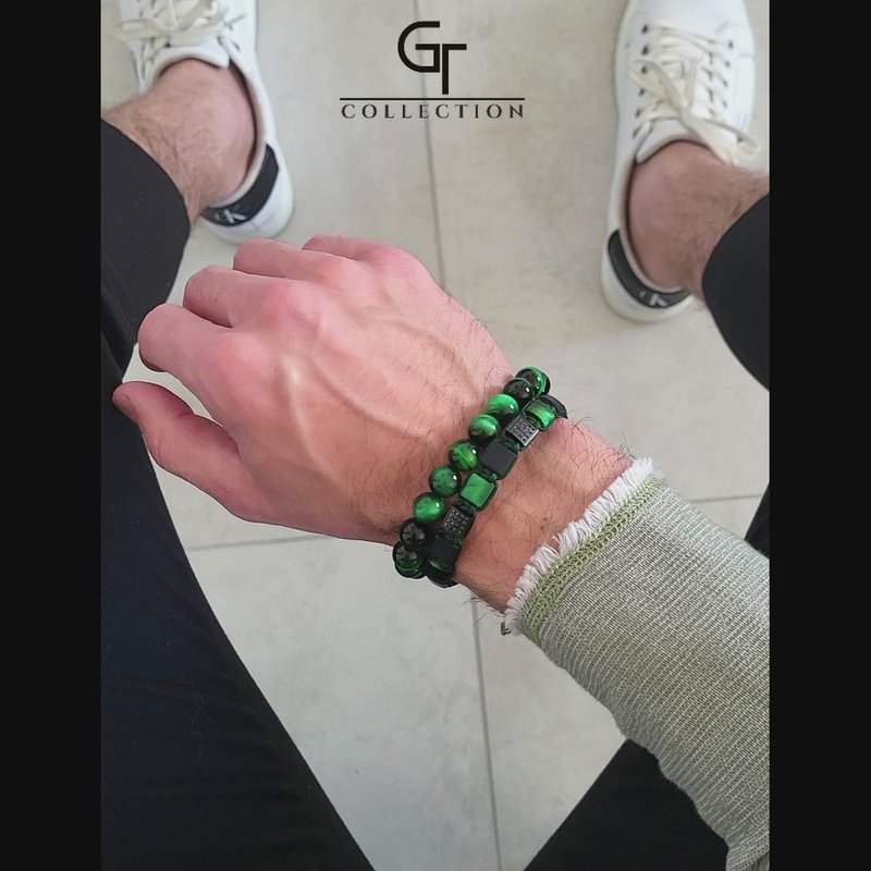 Mænds GREEN TIGER EYE perlearmbånd