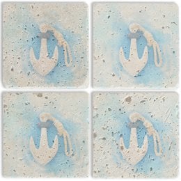 Set of 4 stone coasters with anchor design, suitable for use as trivets.