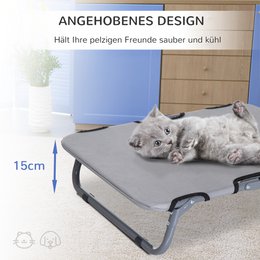 Outdoor Dog Lounger, Foldable Elevated Dog Bed for Small Dogs, Cooling Pet Lounger with Steel Frame, Pet Bed for Outdoor Camping, 59 x 46 x 15 cm, Gray