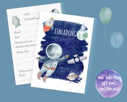 Set met uitnodigingskaarten voor astronauten om in te vullen, inclusief enveloppen voor verjaardagen van kinderen in de ruimte of verjaardagen van astronauten