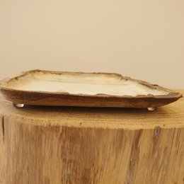 Tray approx. 28 (W) cm x 16.5 (L) cm x 1.5 cm (H)) crockery, handmade, stoneware, unique, creamy white, matt