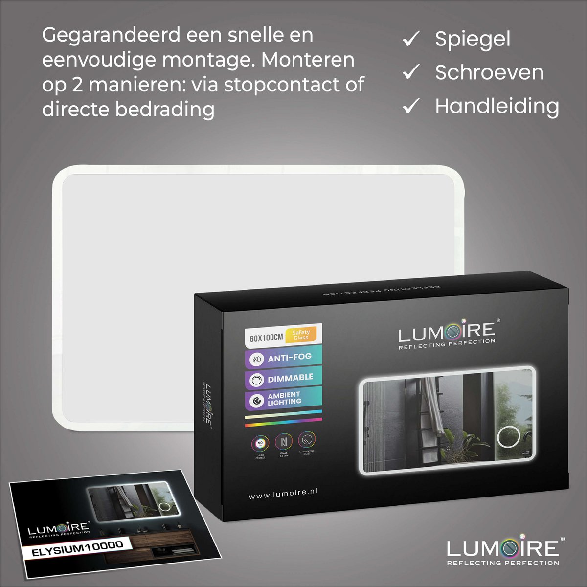 Specchio LED Lumoire Elysium 100 cm 3x Lente