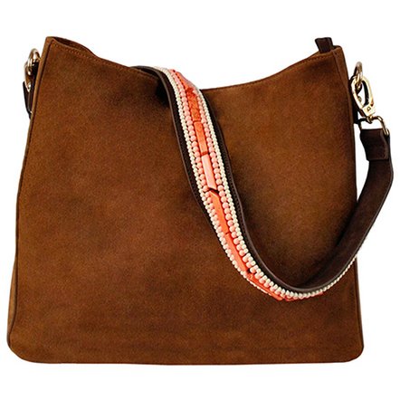 BOHO IBIZA BAG - Coral Ivory shoulder strap (70cm) + Suede bag (Cognac)