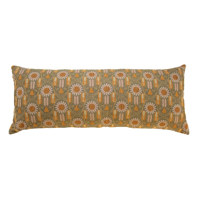 NIN-NIT | Fleurs Classiques XL | tissé 100% coton | coussin décoratif à imprimé floral | vert | orange | rose | beige | jaune | multicolore | 90x35cm