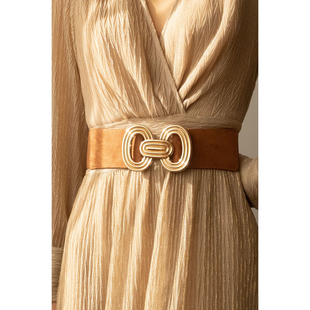 Elastische damesriem met gouden gesp CF16