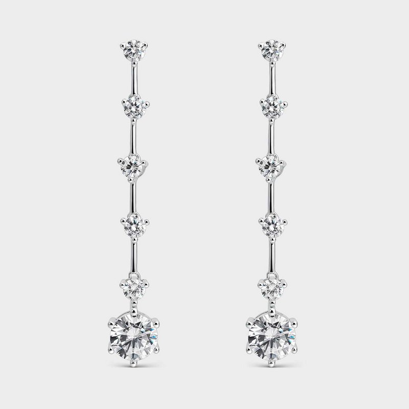 Long silver earrings with white zirconia