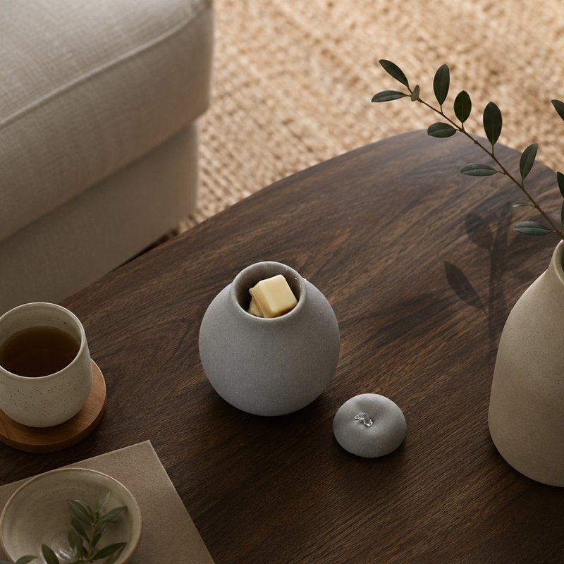 Parfumebrænder - Belle Hélène - Duftende vokssmeltebrænder - Diffuser for æterisk olie og hjemmeduft - Aromaterapi lysestage i træ og keramik