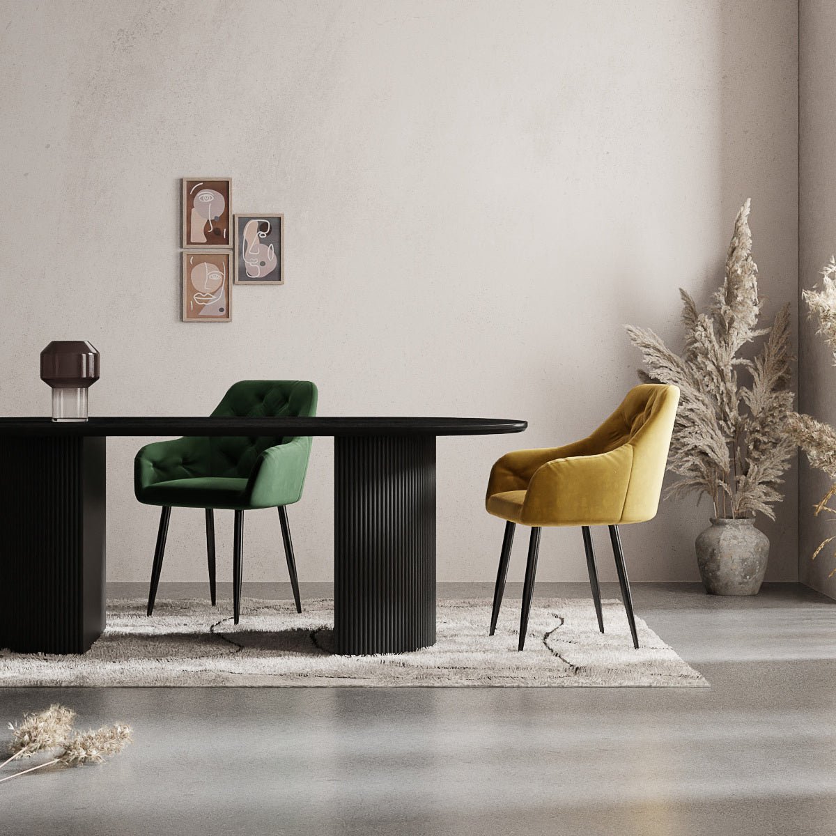 Vinny Dining Chair, Yellow Velvet & Black legs