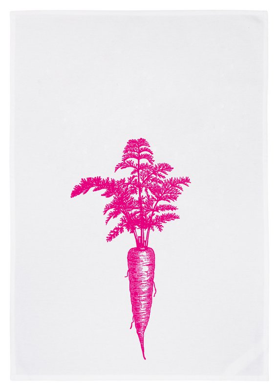 Tea towel white, carrot in pink