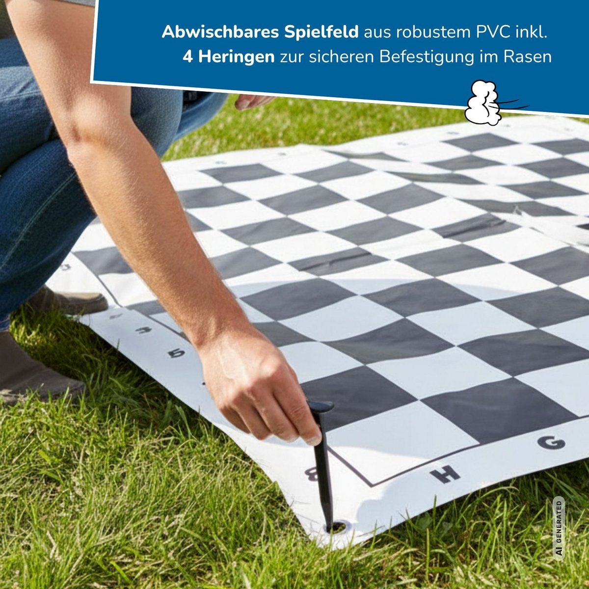 Échecs XXL, terrain de jeu env. 1,50 x 1,50 m, chiffres 13,5–26 cm