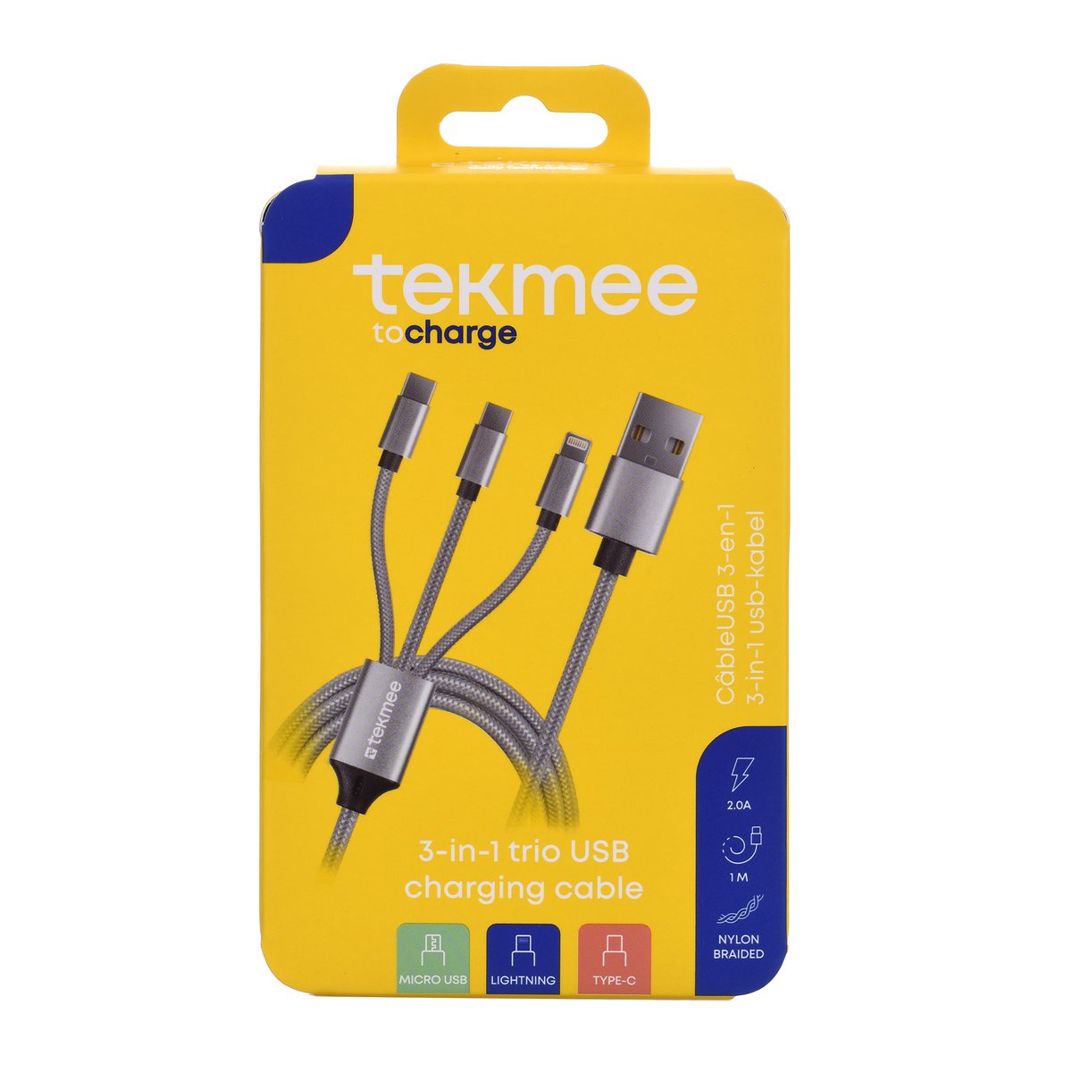 USB Cable 1M + 3 Tips (Type C + Micro USB + IPHONE)