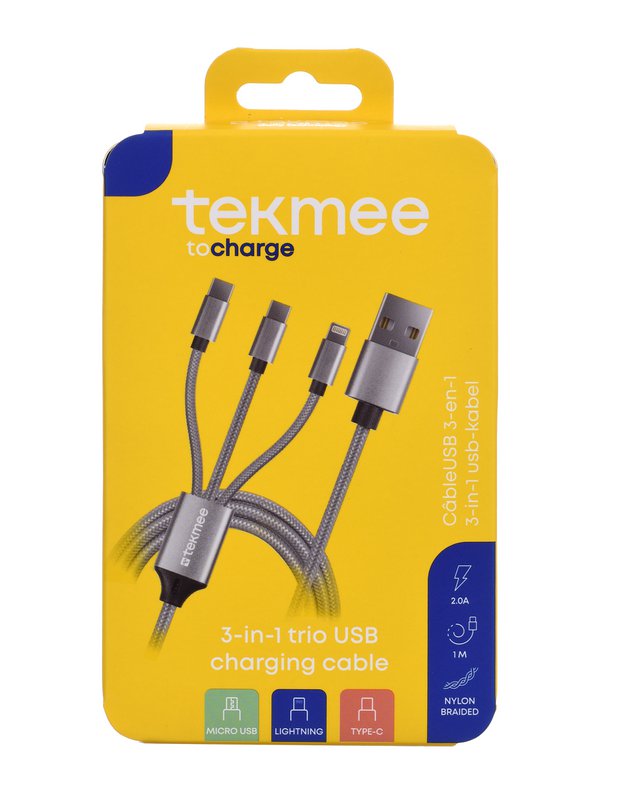Cable USB 1M +3 Embouts (Type C + Micro USB + IPHONE)