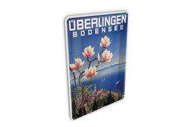 Cartolina da viaggio in metallo 10x14 cm Überlingen Lago di Costanza fiori decorazione lago