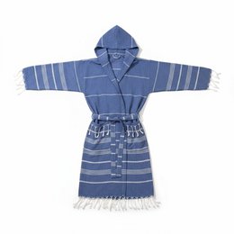 Albornoz con Capucha y Flecos en Algodón - Azul - Talla Única - Paraguay