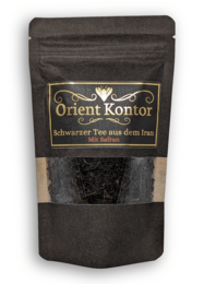 Black tea with saffron threads, a premium tea blend from Orient Kontor.