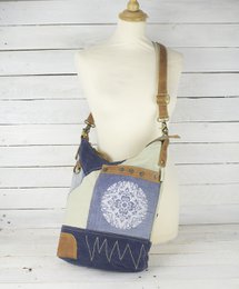 Sunsa Women's Sustainable Shoulder Bag. Shoulder bag made from recycled jeans & canvas (canvas). Handbag vintage retro style. Crossbody bag for women with mandala print