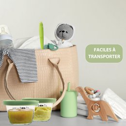 Masser af 6 små babypotter 160 ml - Idealer til kompoter, puréer og frugter, hermetik og praksis med eksamen, ske inkluderet - Perfekt til baby måltider