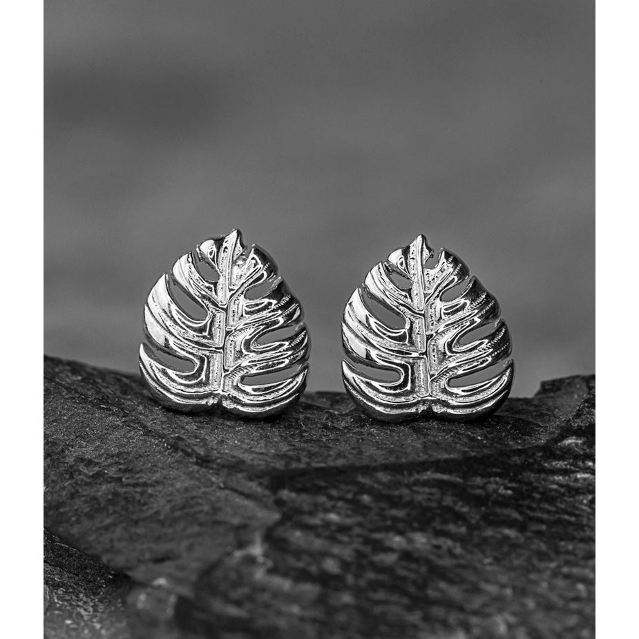 Pendientes de hojas de Monstera - Plata de ley 925 - Joyería de hojas exóticas - EAR925-45
