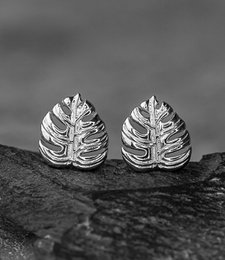 Monstera Leaves Stud Earrings - 925 Sterling Silver - Exotic Leaves Jewelry - EAR925-45